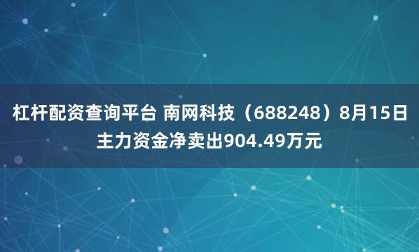 杠杆配资查询平台 南网科技（688248）8月15日主力资金净卖出904.49万元